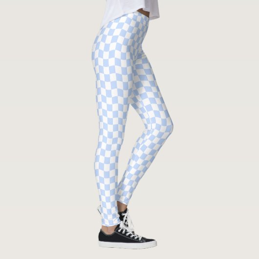 Pastel Blue White Retro Checkerboard Pattern Leggings (Rechts)