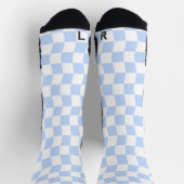 Pastel Blue White Retro Checkerboard Pattern Socken (Oben)