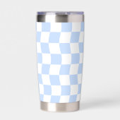 Pastel Blue White Retro Checkerboard Pattern Thermobecher (Vorderseite)