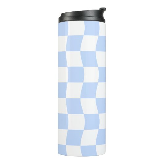 Pastel Blue White Retro Checkerboard Pattern Thermosbecher (Nach links gedreht)