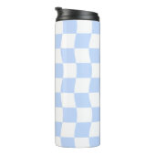 Pastel Blue White Retro Checkerboard Pattern Thermosbecher (Nach rechts gedreht)