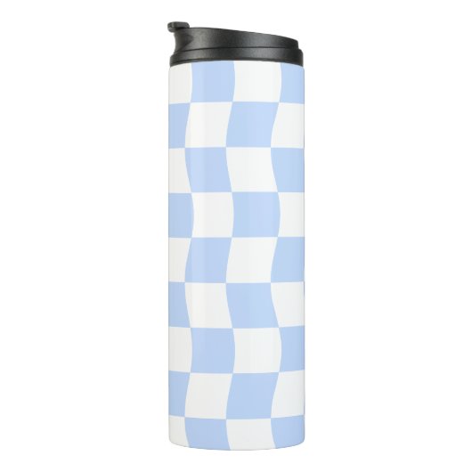 Pastel Blue White Retro Checkerboard Pattern Thermosbecher (Nach rechts gedreht)