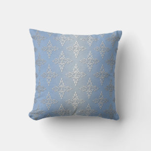Pastel Blue White Silver Girl Damask Kissen