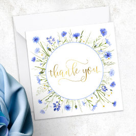 Pastel Blue Wildblume Gold Script Vielen Dank Mitteilungskarte