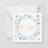 Pastel Blue Wildblume Gold Script Vielen Dank Mitteilungskarte (Vorderseite)