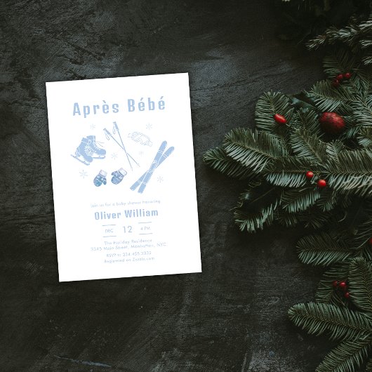 Pastel Blue Winter Après Bébé Ski Baby Shower   Einladung