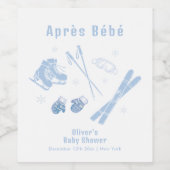 Pastel Blue Winter Après Bébé Ski Boy Baby Shower Weinetikett (Einzelnes Label)
