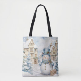 PASTEL BLUE WINTER FERIENURLAUB CHRISTMAS SNOWMAN TASCHE
