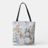 PASTEL BLUE WINTER FERIENURLAUB CHRISTMAS SNOWMAN TASCHE (Rückseite)