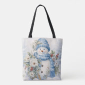 PASTEL BLUE WINTER FERIENURLAUB CHRISTMAS SNOWMAN TASCHE (Rückseite)