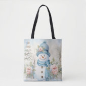 PASTEL BLUE WINTER FERIENURLAUB CHRISTMAS SNOWMAN TASCHE (Vorderseite)