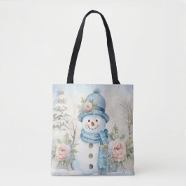 PASTEL BLUE WINTER FERIENURLAUB CHRISTMAS SNOWMAN TASCHE
