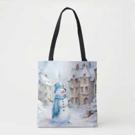 PASTEL BLUE WINTER FERIENURLAUB CHRISTMAS SNOWMAN TASCHE