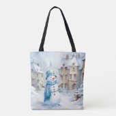 PASTEL BLUE WINTER FERIENURLAUB CHRISTMAS SNOWMAN TASCHE (Rückseite)