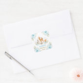 Pastel Blue Woodland Animals Baby Shower Favoriten Quadratischer Aufkleber (Umschlag)