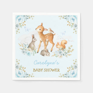 Pastel Blue Woodland Forest Animals Blumendusche Serviette