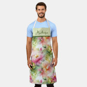 Pastel Blume Alkohol Tinte Illustration Grün Schürze (Getragen)