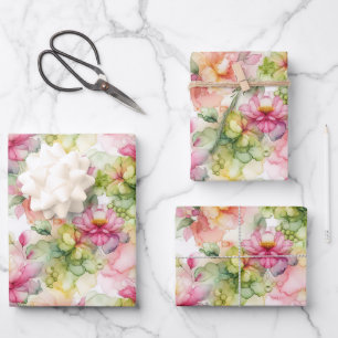 Pastel Blume Alkohol Tinte Illustration Med Print Geschenkpapier Set