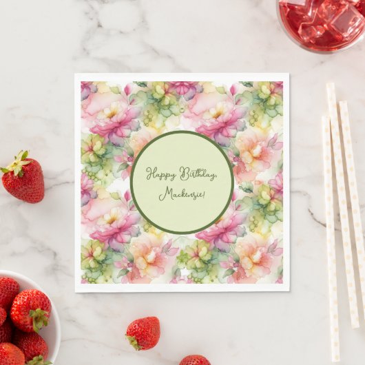 Pastel Blume Alkoholtinte Illustration Serviette (Beispiel)