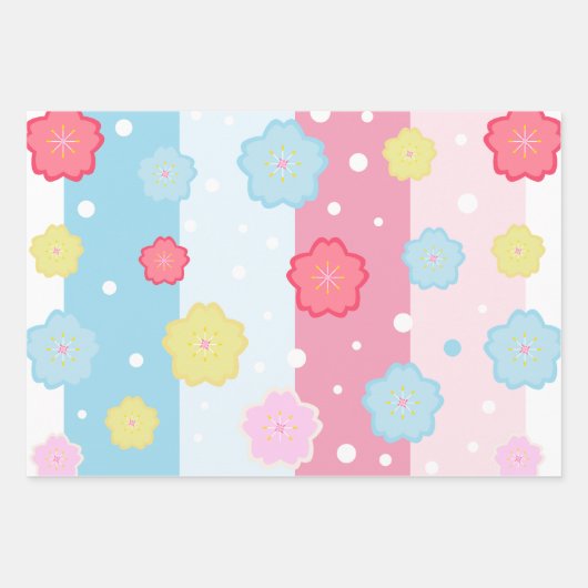 Pastel Blume Blossom Streifen Sakura Thema Geschenkpapier Set (Vorderseite 3)