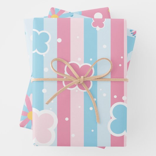 Pastel Blume Blossom Streifen Sakura Thema Geschenkpapier Set (Beispiel)