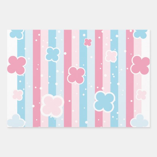 Pastel Blume Blossom Streifen Sakura Thema Geschenkpapier Set (Vorderseite)