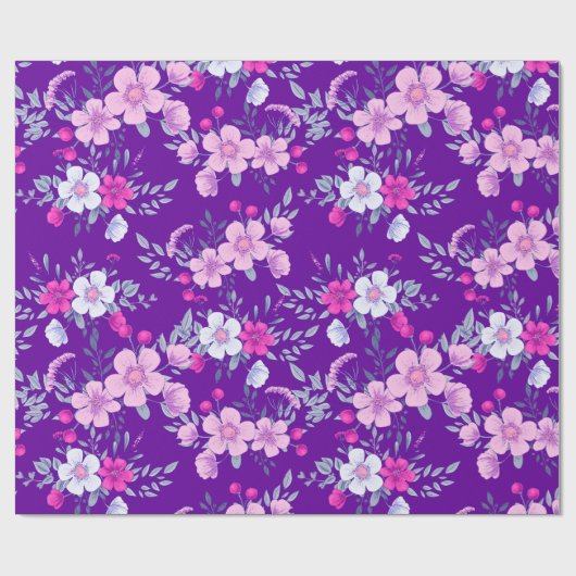 Pastel-Blume Blumendruck auf elegante Lila Geschenkpapier (Flach)