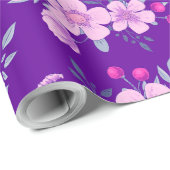 Pastel-Blume Blumendruck auf elegante Lila Geschenkpapier (Rolleneckpunkt)