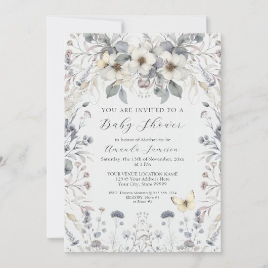 Pastel Blume Butterfly Lavender Baby Girl Einladung (Vorderseite)