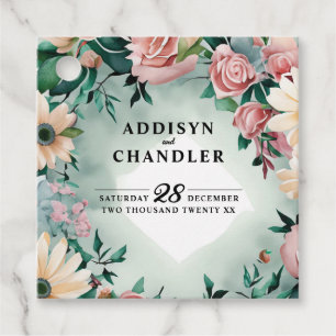 Pastel Blume Elegante: Grün blühende Hochzeit Geschenkanhänger