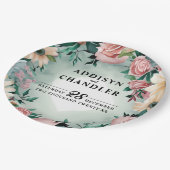Pastel Blume Elegante: Grün blühende Hochzeit Pappteller (Schrägansicht)