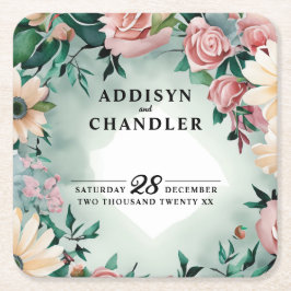 Pastel Blume Elegante: Grün blühende Hochzeit Rechteckiger Pappuntersetzer