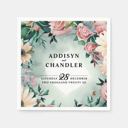 Pastel Blume Elegante: Grün blühende Hochzeit Serviette (Vorderseite)