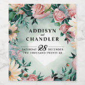 Pastel Blume Elegante: Grün blühende Hochzeit Weinetikett (Einzelnes Label)