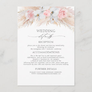 Pastel Blume Exotic Pampas Gras Hochzeitdetails Begleitkarte