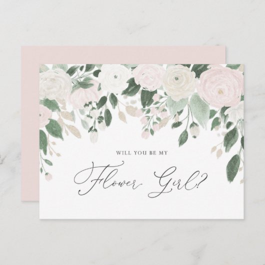 Pastel Blume Glitzer werden Sie mein Blumenmädchen Einladungspostkarte (Vorne/Hinten)