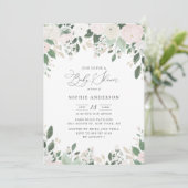 Pastel Blume Gold Glitzer Blätter Kinderdusche Einladung (Stehend Vorderseite)