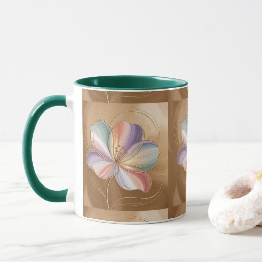 Pastel Blume Gold Green Combo Tasse (Mit Donut)