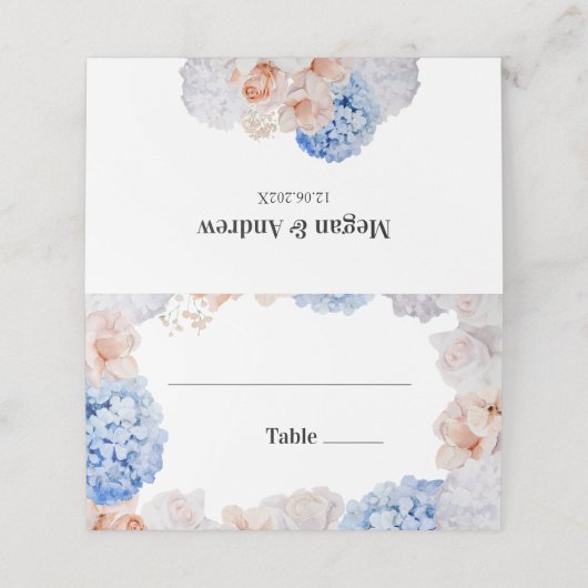 Pastel Blume Hydrangea Platzkarte (Außenseite Aufgefaltet)