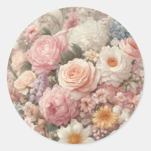 Pastel Blume Shabby Chic Rose Blumenzehen Runder Aufkleber (Vorderseite)