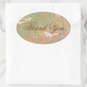 Pastel Blume Vögel Danke Oval Aufkleber (Tasche)