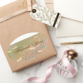 Pastel Blume Vögel Danke Oval Aufkleber