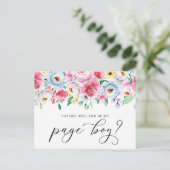 Pastel-Blume werden meine Page Boy Card sein Postkarte (Stehend Vorderseite)