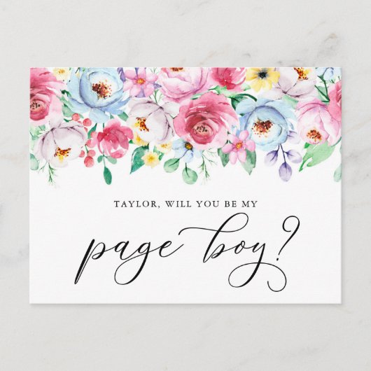 Pastel-Blume werden meine Page Boy Card sein Postkarte (Vorderseite)