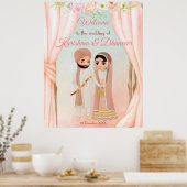 Pastel Blumenmandap mit indischem Ehepaar Willkomm Poster (Küche)