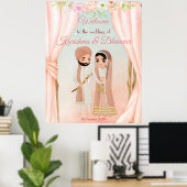 Pastel Blumenmandap mit indischem Ehepaar Willkomm Poster (Heimbüro)