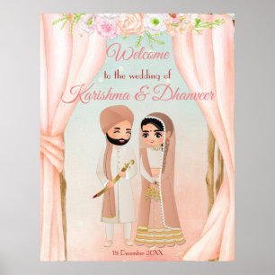 Pastel Blumenmandap mit indischem Ehepaar Willkomm Poster
