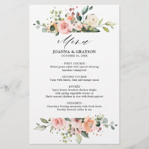 Pastel Blush Botanisches Hochzeitsmenü von Elfenbe