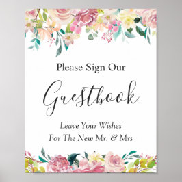 Pastel Blush Chic Floral Wedding Gästebuchuntersch Poster
