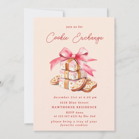 Pastel Blush Cookie Exchange Weihnachts-Party Einladung (Vorderseite)
